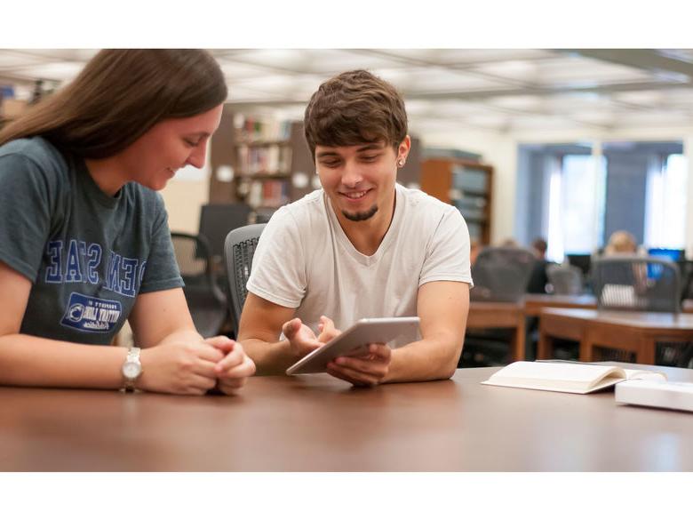 两个学生在图书馆学习